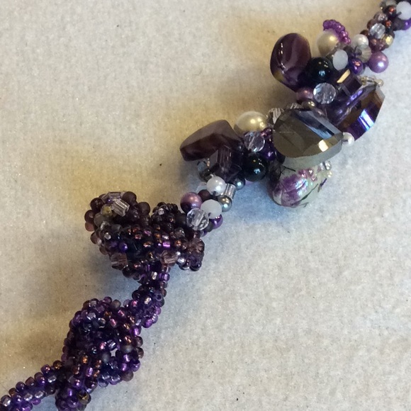 FINAL SALE PRICE CL Designs Crochet Purple Necklace w/Button Close - Picture 3 of 4